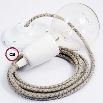 Pendel en porcelana, lámpara colgante cable textil Rombo Verde Tomillo RD62