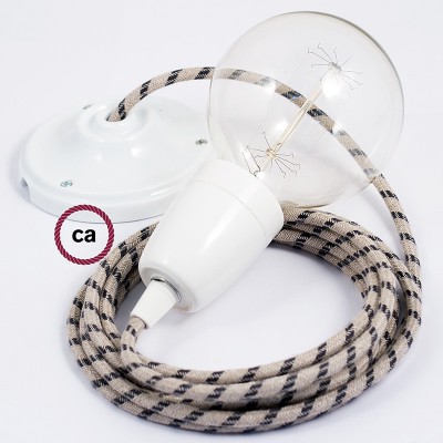 Pendel en porcelana, lámpara colgante cable textil Stripes Antracita RD54