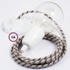 Pendel en porcelana, lámpara colgante cable textil Stripes Antracita RD54