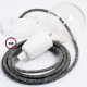Pendel en porcelana, lámpara colgante cable textil Negro Glitter en Lino Natural RS81