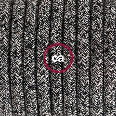 Pendel en porcelana, lámpara colgante cable textil Negro Glitter en Lino Natural RS81