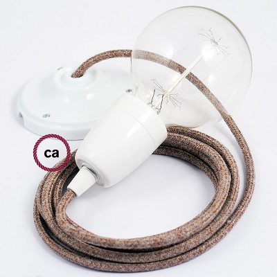 Pendel en porcelana, lámpara colgante cable textil Marrón Glitter en Lino Natural RS82