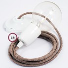 Pendel en porcelana, lámpara colgante cable textil Marrón Glitter en Lino Natural RS82