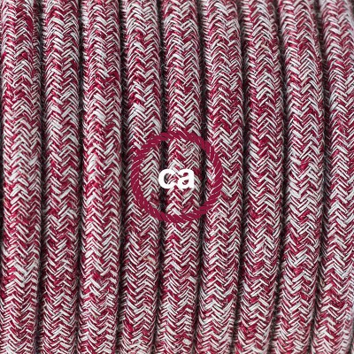Pendel en porcelana, lámpara colgante cable textil Rojo Glitter en Lino Natural RS83