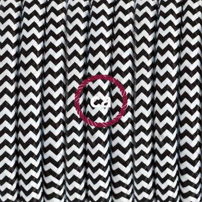 Pendel en porcelana, lámpara colgante cable textil ZigZag Negro RZ04