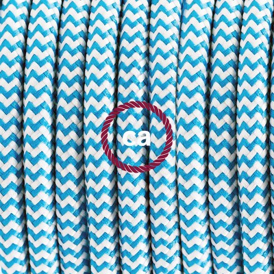 Pendel en porcelana, lámpara colgante cable textil ZigZag Turquesa RZ11