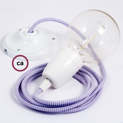 Pendel en porcelana, lámpara colgante cable textil ZigZag Lila RZ07
