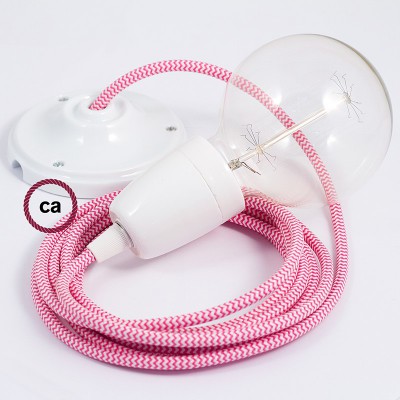 Pendel en porcelana, lámpara colgante cable textil ZigZag Fuchsia RZ08