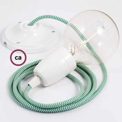 Pendel en porcelana, lámpara colgante cable textil ZigZag Verde RZ06