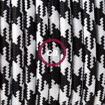 Pendel en porcelana, lámpara colgante cable textil Bicolor Negro RP04