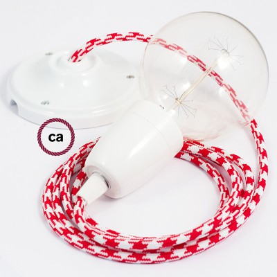 Pendel en porcelana, lámpara colgante cable textil Bicolor Rojo RP09