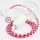 Pendel en porcelana, lámpara colgante cable textil Bicolor Rojo RP09