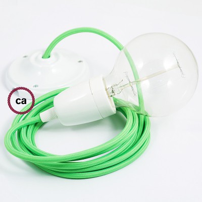 Pendel en porcelana, lámpara colgante cable textil Verde Fluo RF06