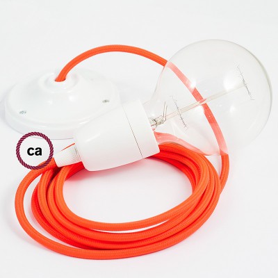 Pendel en porcelana, lámpara colgante cable textil Naranja Fluo RF15