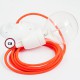 Pendel en porcelana, lámpara colgante cable textil Naranja Fluo RF15