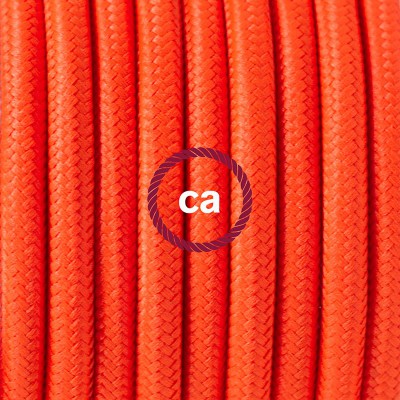 Pendel en porcelana, lámpara colgante cable textil Naranja Fluo RF15