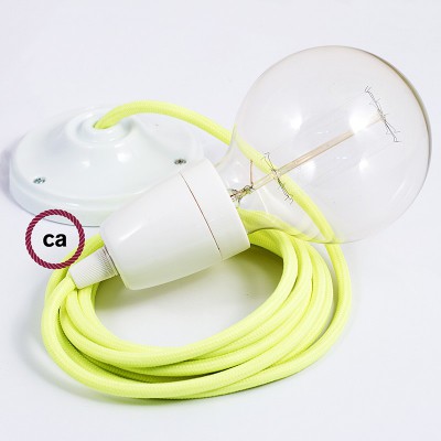 Pendel en porcelana, lámpara colgante cable textil Amarillo Fluo RF10