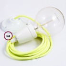 Pendel en porcelana, lámpara colgante cable textil Amarillo Fluo RF10