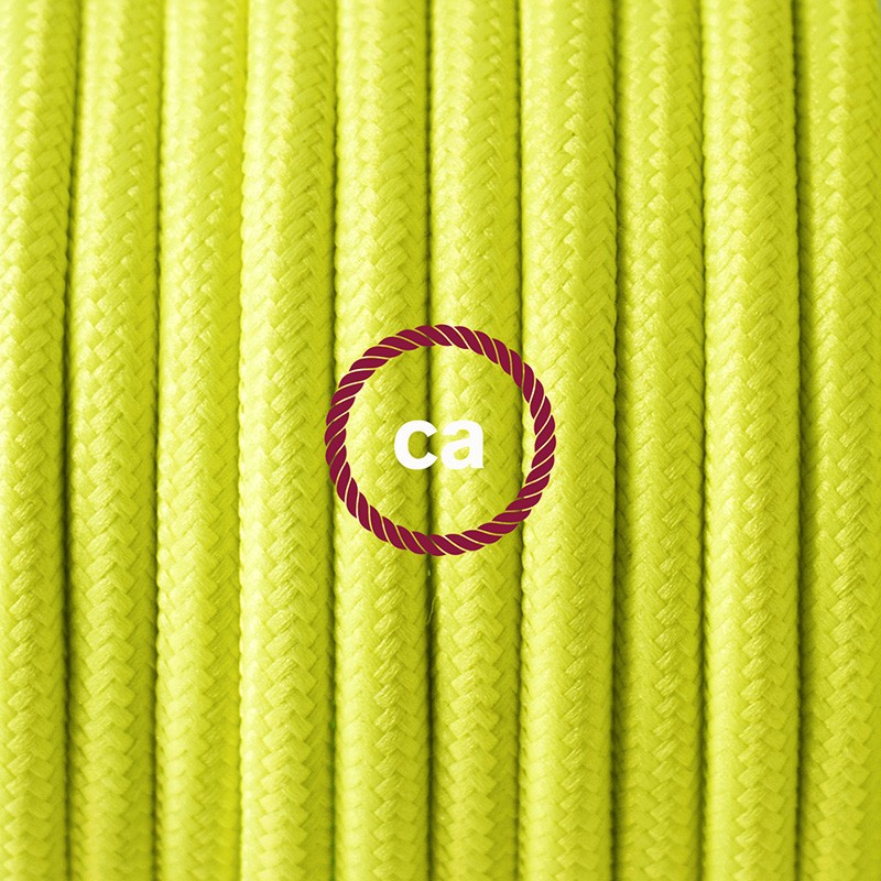 Pendel en porcelana, lámpara colgante cable textil Amarillo Fluo RF10