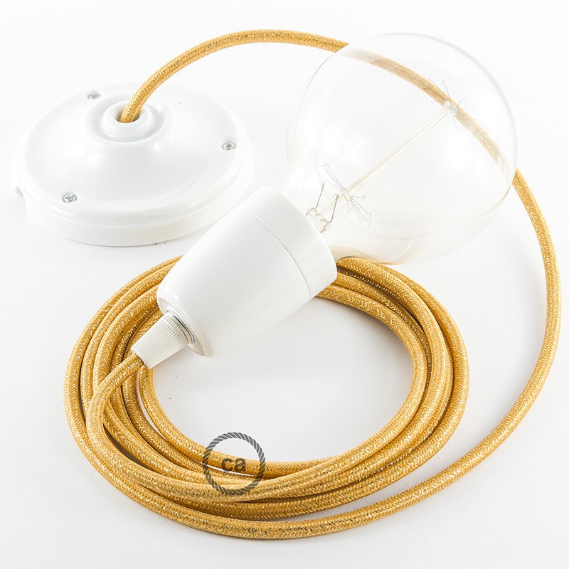 Pendel en porcelana, lámpara colgante cable textil Dorado Glitter RL05