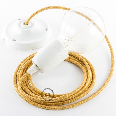 Pendel en porcelana, lámpara colgante cable textil Dorado Glitter RL05