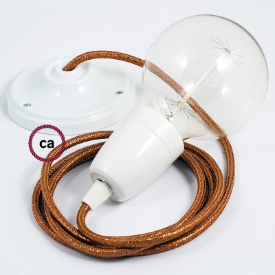 Pendel en porcelana, lámpara colgante cable textil Cobre Glitter RL22