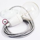 Pendel en porcelana, lámpara colgante cable textil Plateado Glitter RL02