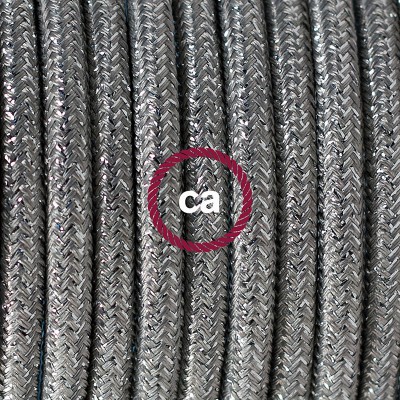 Pendel en porcelana, lámpara colgante cable textil Plateado Glitter RL02