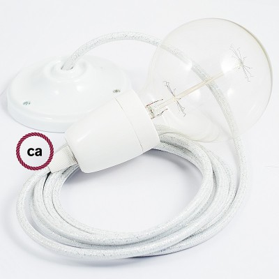 Pendel en porcelana, lámpara colgante cable textil Blanco Glitter RL01