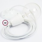 Pendel en porcelana, lámpara colgante cable textil Blanco Glitter RL01