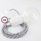 Pendel en porcelana, lámpara colgante cable textil Pixel Hielo RX04