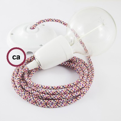 Pendel en porcelana, lámpara colgante cable textil Pixel Fuchsia RX00