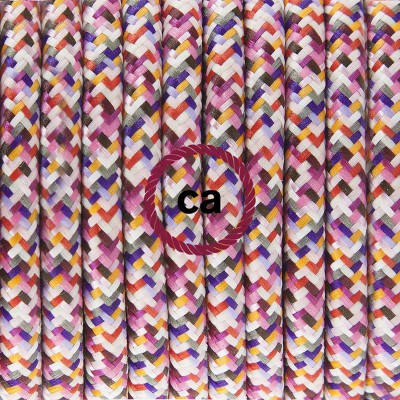 Pendel en porcelana, lámpara colgante cable textil Pixel Fuchsia RX00