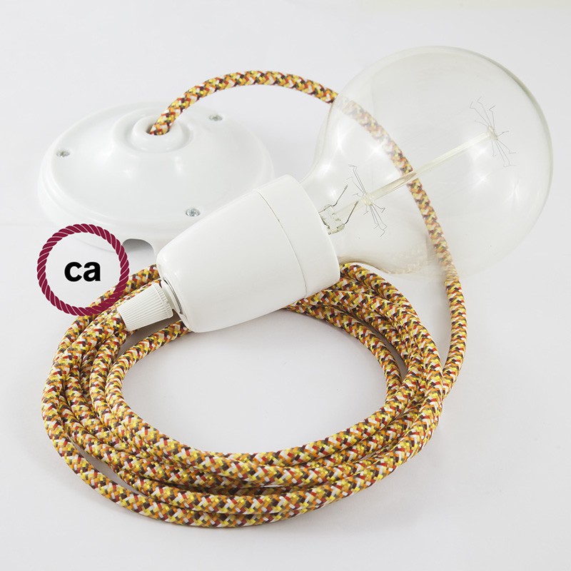 Pendel en porcelana, lámpara colgante cable textil Pixel Naranja RX01