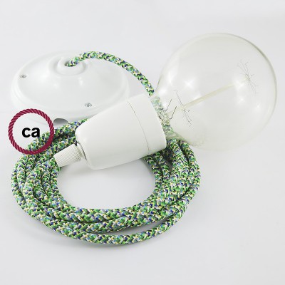 Pendel en porcelana, lámpara colgante cable textil Pixel Verde RX05