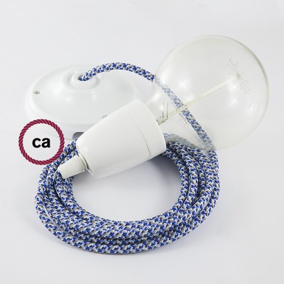 Pendel en porcelana, lámpara colgante cable textil Pixel Turquesa RX03