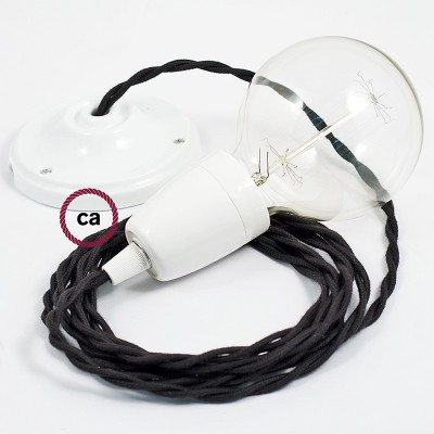 Pendel en porcelana, lámpara colgante cable textil Negro en Algodón TC04