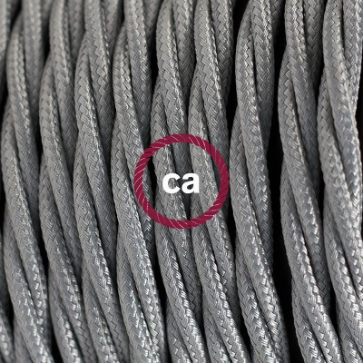 Pendel en porcelana, lámpara colgante cable textil Plateado en tejido Efecto Seda TM02