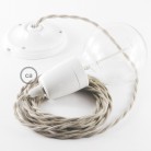 Pendel en porcelana, lámpara colgante cable textil Gris pardo en Algodón TC43