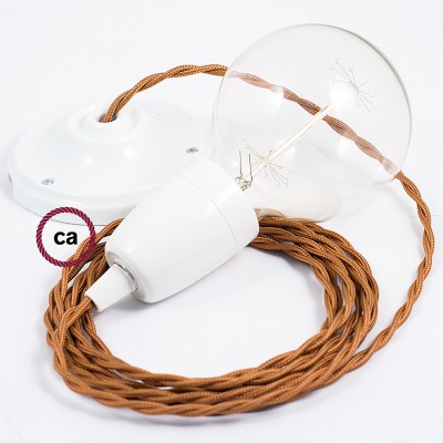 Pendel en porcelana, lámpara colgante cable textil Whiskey en tejido Efecto Seda TM22