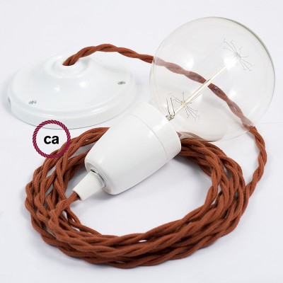 Pendel en porcelana, lámpara colgante cable textil Ciervo en Algodón TC23