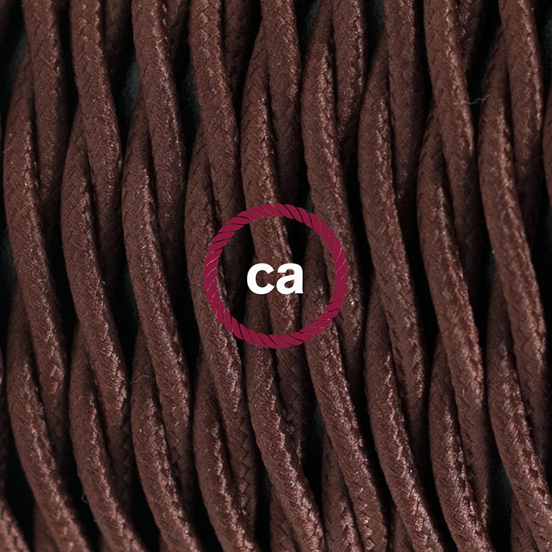 Pendel en porcelana, lámpara colgante cable textil Marrón en tejido Efecto Seda TM13