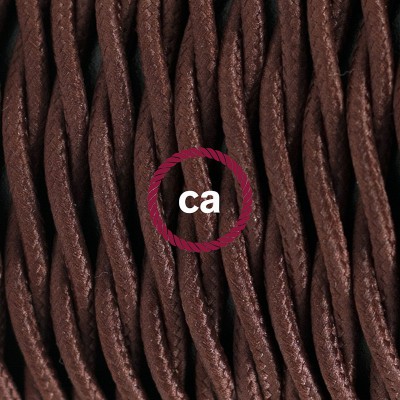 Pendel en porcelana, lámpara colgante cable textil Marrón en tejido Efecto Seda TM13