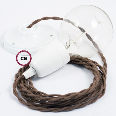Pendel en porcelana, lámpara colgante cable textil Marrón en Algodón TC13