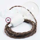 Pendel en porcelana, lámpara colgante cable textil Marrón en Algodón TC13