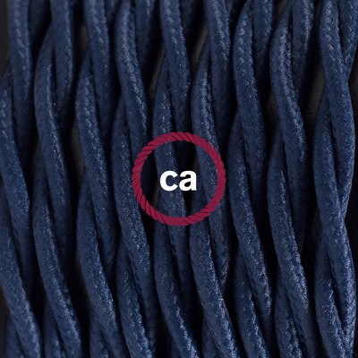 Pendel en porcelana, lámpara colgante cable textil Azul Marino en tejido Efecto Seda TM20