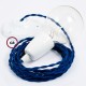 Pendel en porcelana, lámpara colgante cable textil Azul en tejido Efecto Seda TM12