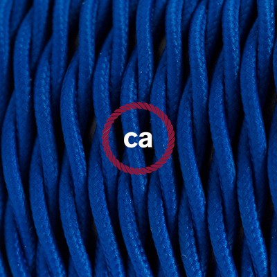 Pendel en porcelana, lámpara colgante cable textil Azul en tejido Efecto Seda TM12