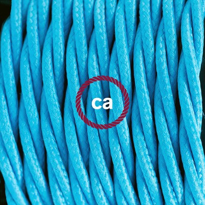Pendel en porcelana, lámpara colgante cable textil Turquesa en tejido Efecto Seda TM11