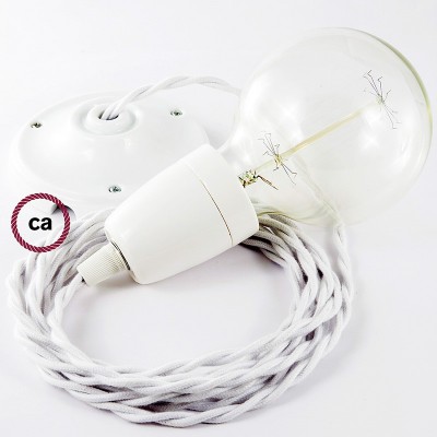 Pendel en porcelana, lámpara colgante cable textil Blanco en Algodón TC01
